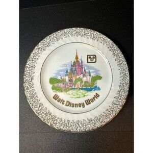 Vintage Walt Disney World 7.5" Castle Plate Japan Gold Trim